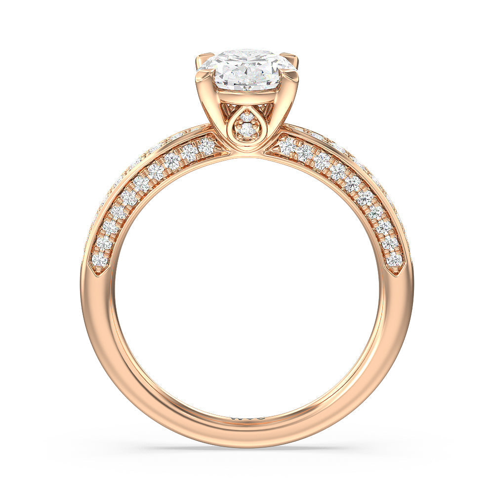 Aura Hidden Accent Pinched Shank Engagement Ring with Oval Cut Diamond in 14KT Rose Gold view 2
