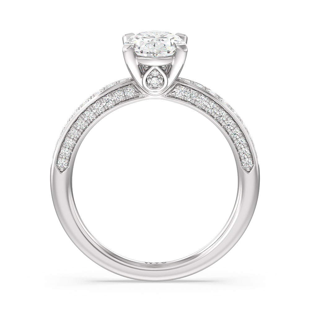 Aura Hidden Accent Pinched Shank Engagement Ring with Oval Cut Diamond in 14KT Platinum view 2
