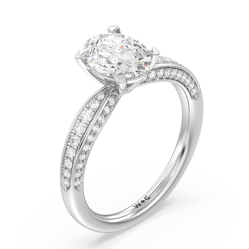 Aura Hidden Accent Pinched Shank Engagement Ring with Oval Cut Diamond in 14KT Platinum view 3
