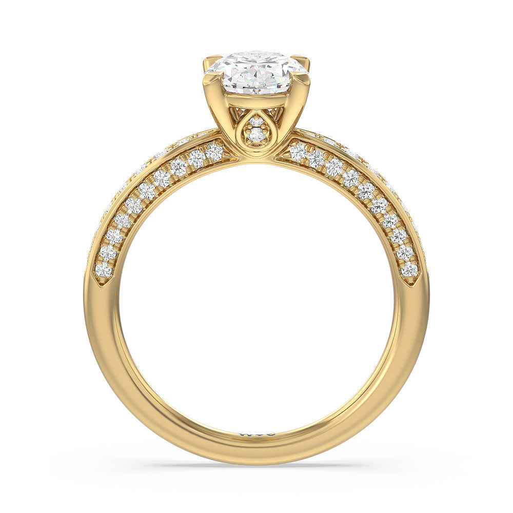Aura Hidden Accent Pinched Shank Engagement Ring with Oval Cut Diamond in 14KT Yellow Gold view 2
