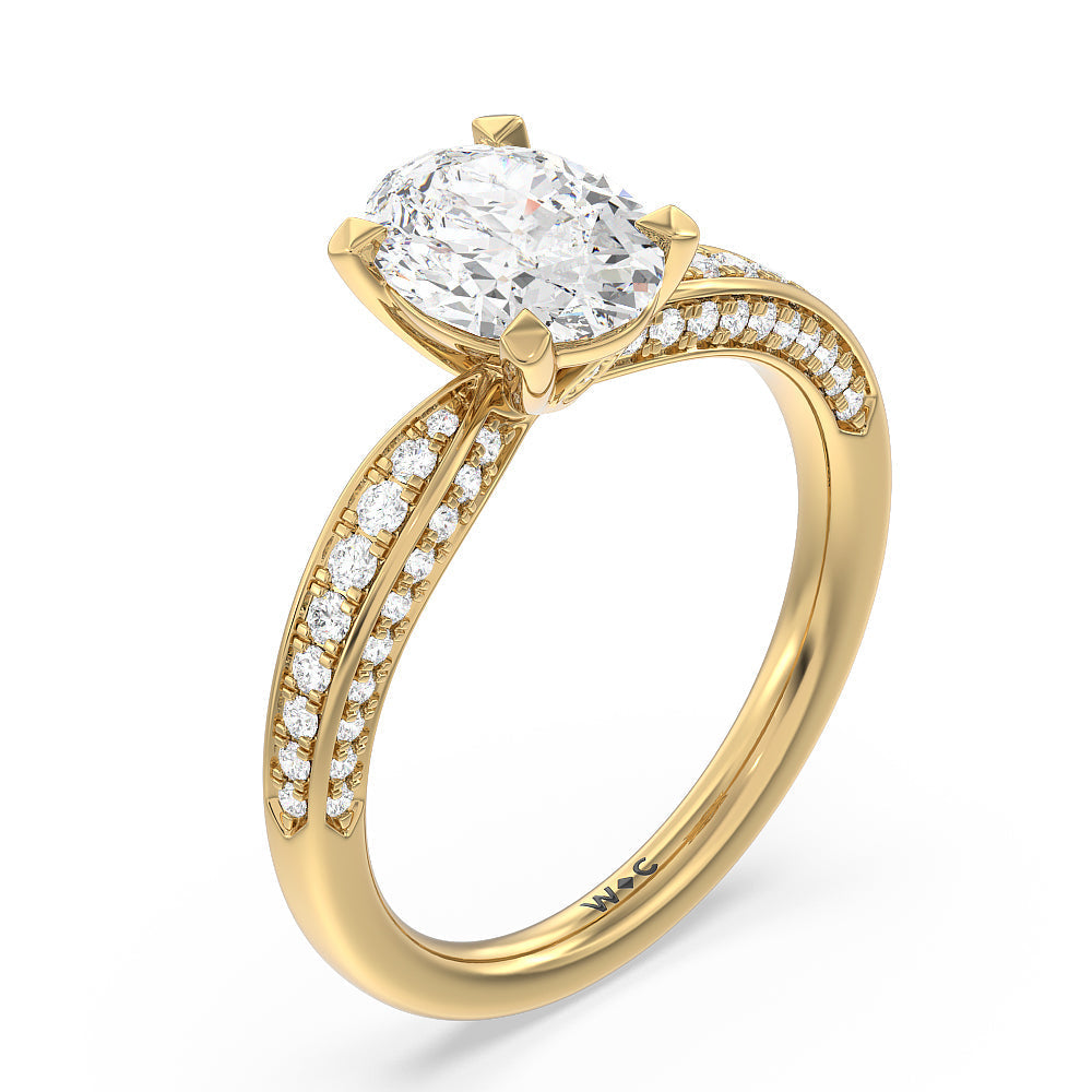 Aura Hidden Accent Pinched Shank Engagement Ring with Oval Cut Diamond in 14KT Yellow Gold view 3
