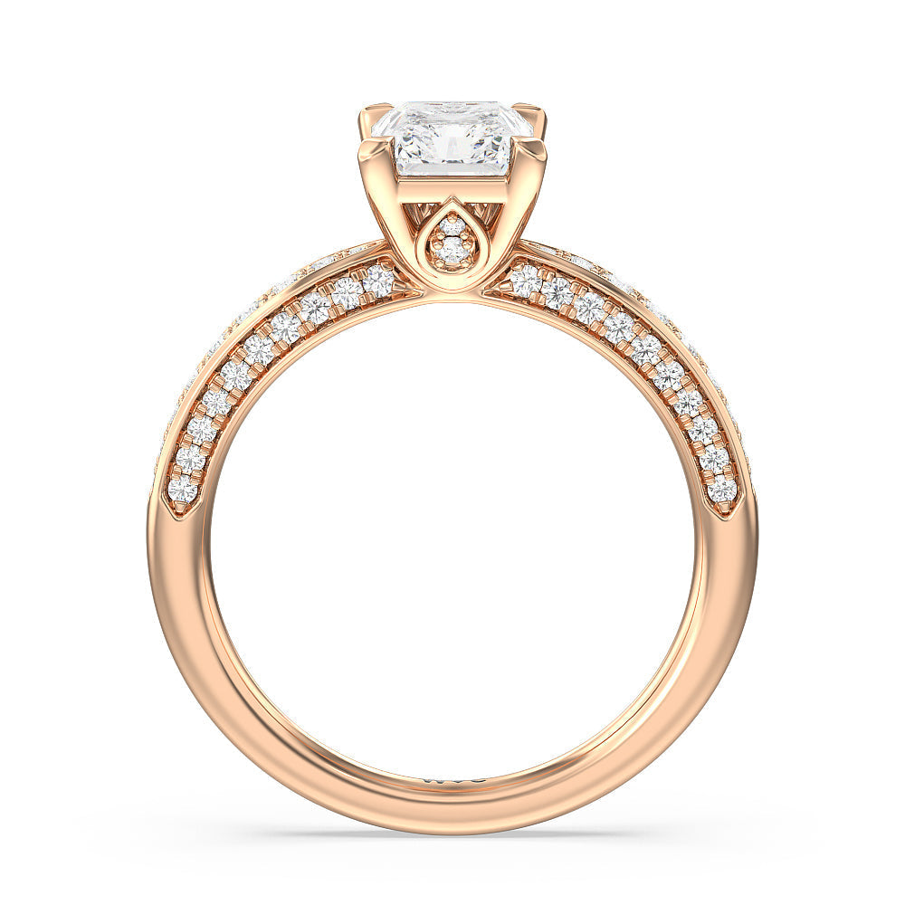 Aura Hidden Accent Pinched Shank Engagement Ring with Radiant Cut Diamond in 14KT Rose Gold view 2
