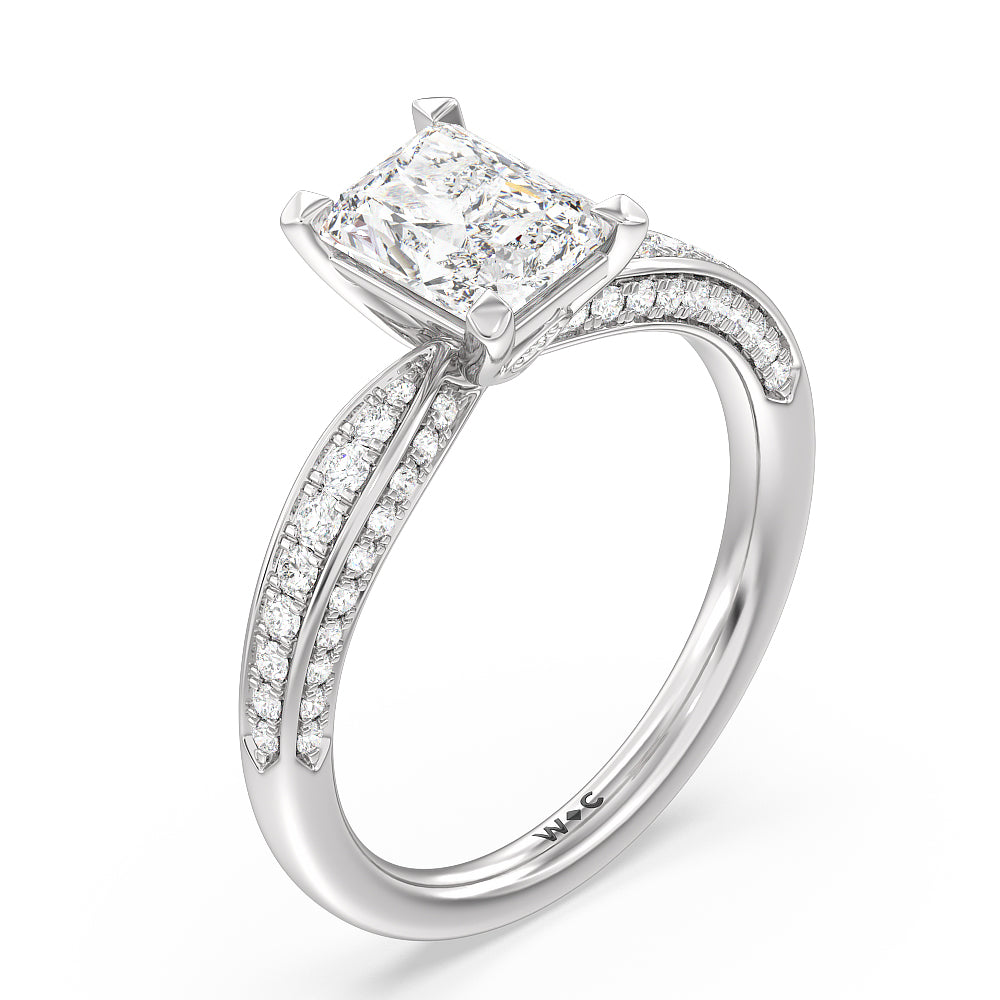 Aura Hidden Accent Pinched Shank Engagement Ring with Radiant Cut Diamond in 14KT Platinum view 3
