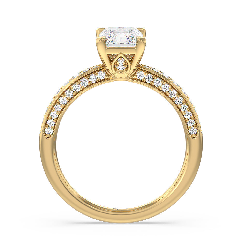 Aura Hidden Accent Pinched Shank Engagement Ring with Radiant Cut Diamond in 14KT Yellow Gold view 2

