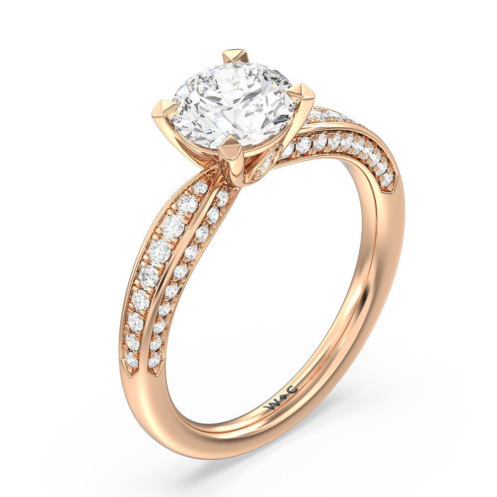 Aura Hidden Accent Pinched Shank Engagement Ring with Round Cut Diamond in 14KT Rose Gold view 3

