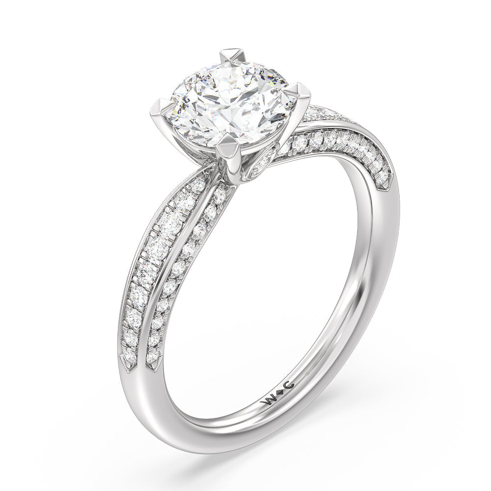 Aura Hidden Accent Pinched Shank Engagement Ring with Round Cut Diamond in 14KT Platinum view 3
