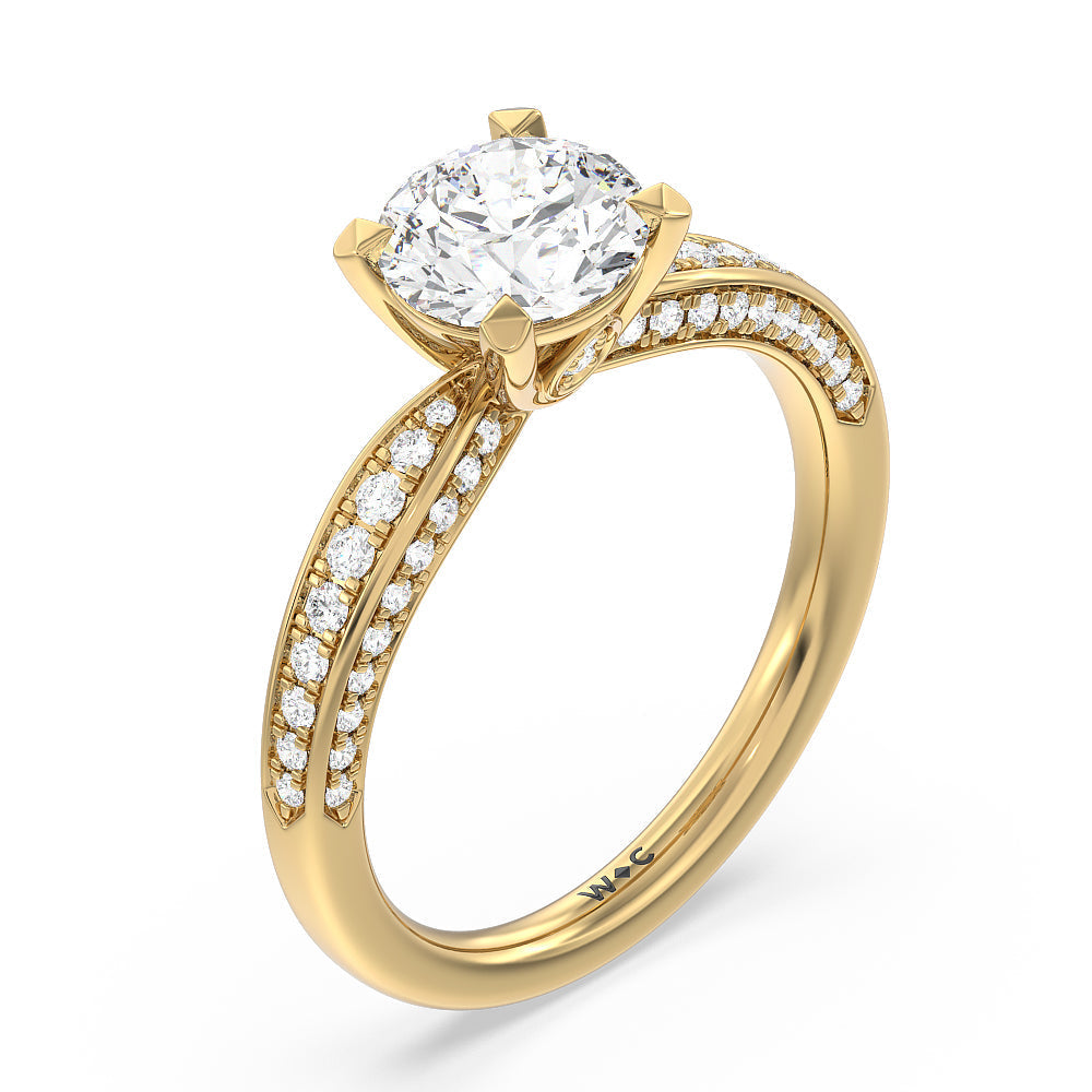 Aura Hidden Accent Pinched Shank Engagement Ring with Round Cut Diamond in 14KT Yellow Gold view 3
