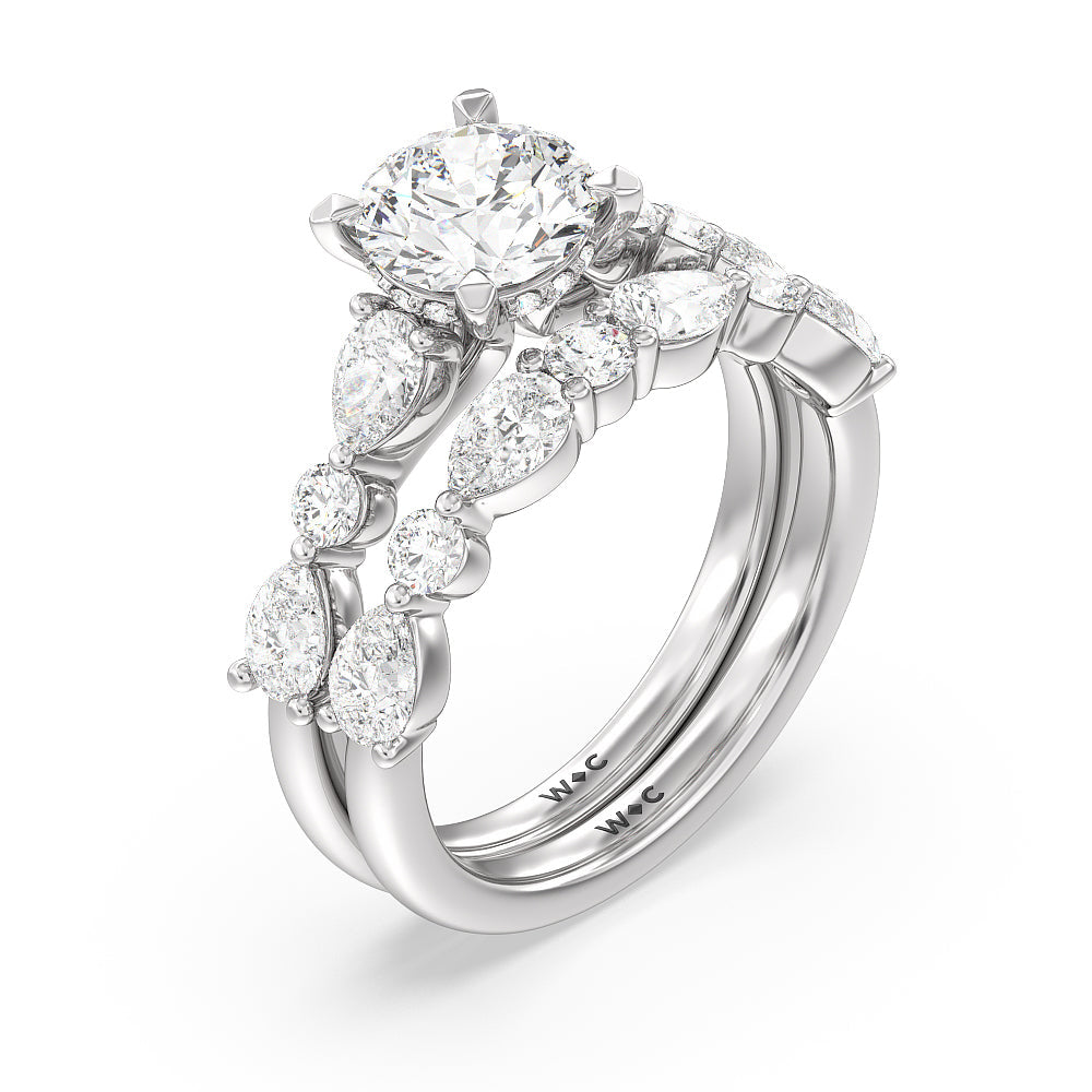 Cushion Cut Glamorous Fancy Side Stone Hidden Halo Engagement Ring with Lab Grown Diamond in 14KT Platinum view 4
