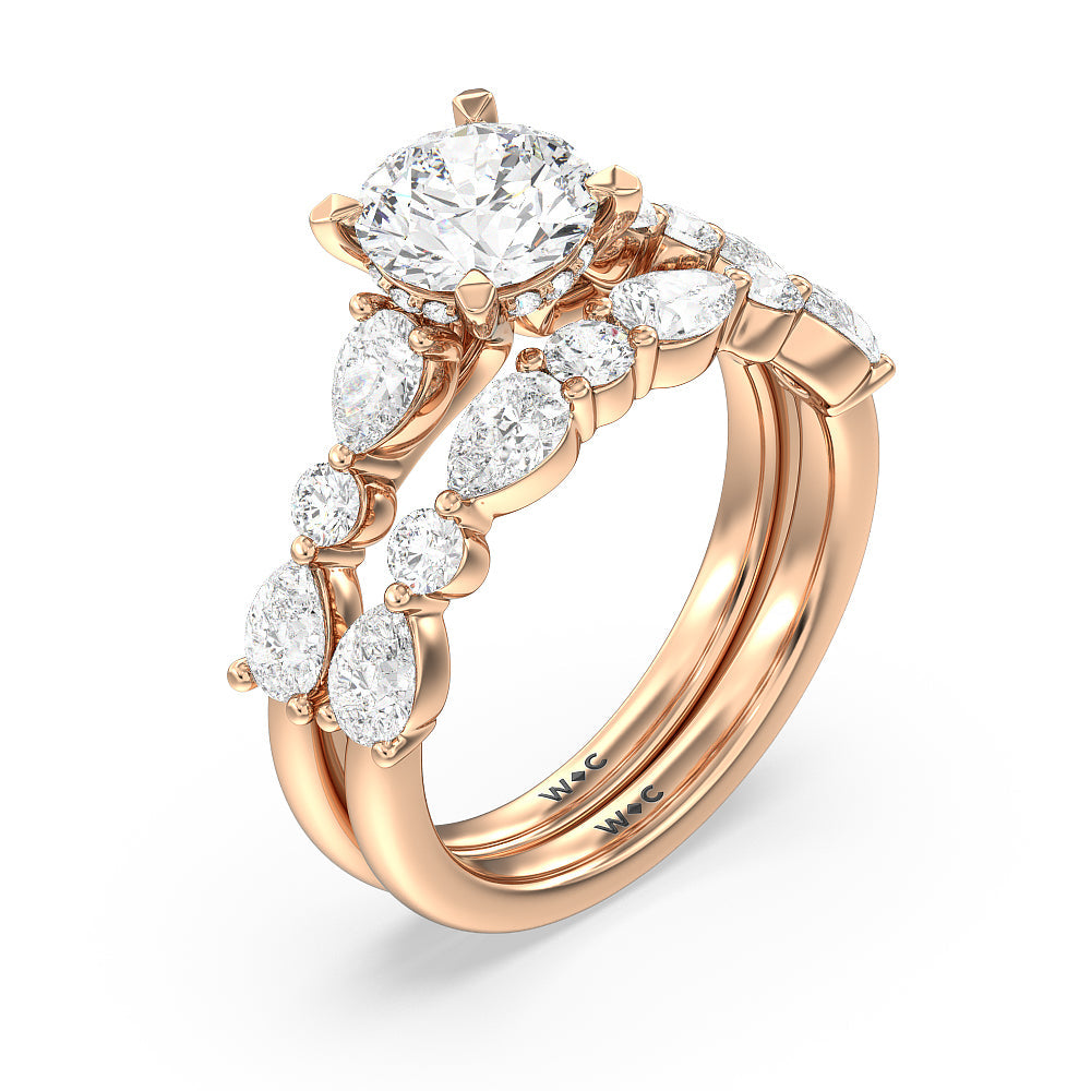 Oval Cut Glamorous Fancy Side Stone Hidden Halo Engagement Ring with Lab Grown Diamond in 14KT Rose Gold view 4
