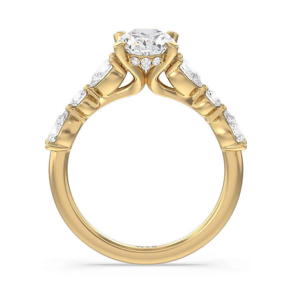 Oval Cut Glamorous Fancy Side Stone Hidden Halo Engagement Ring with Lab Grown Diamond in 14KT Yellow Gold view 2
