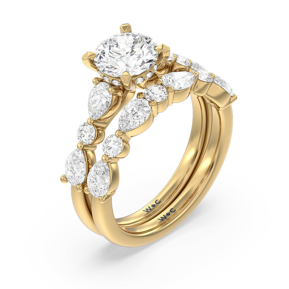 Radiant Cut Glamorous Fancy Side Stone Hidden Halo Engagement Ring with Lab Grown Diamond in 14KT Yellow Gold view 4
