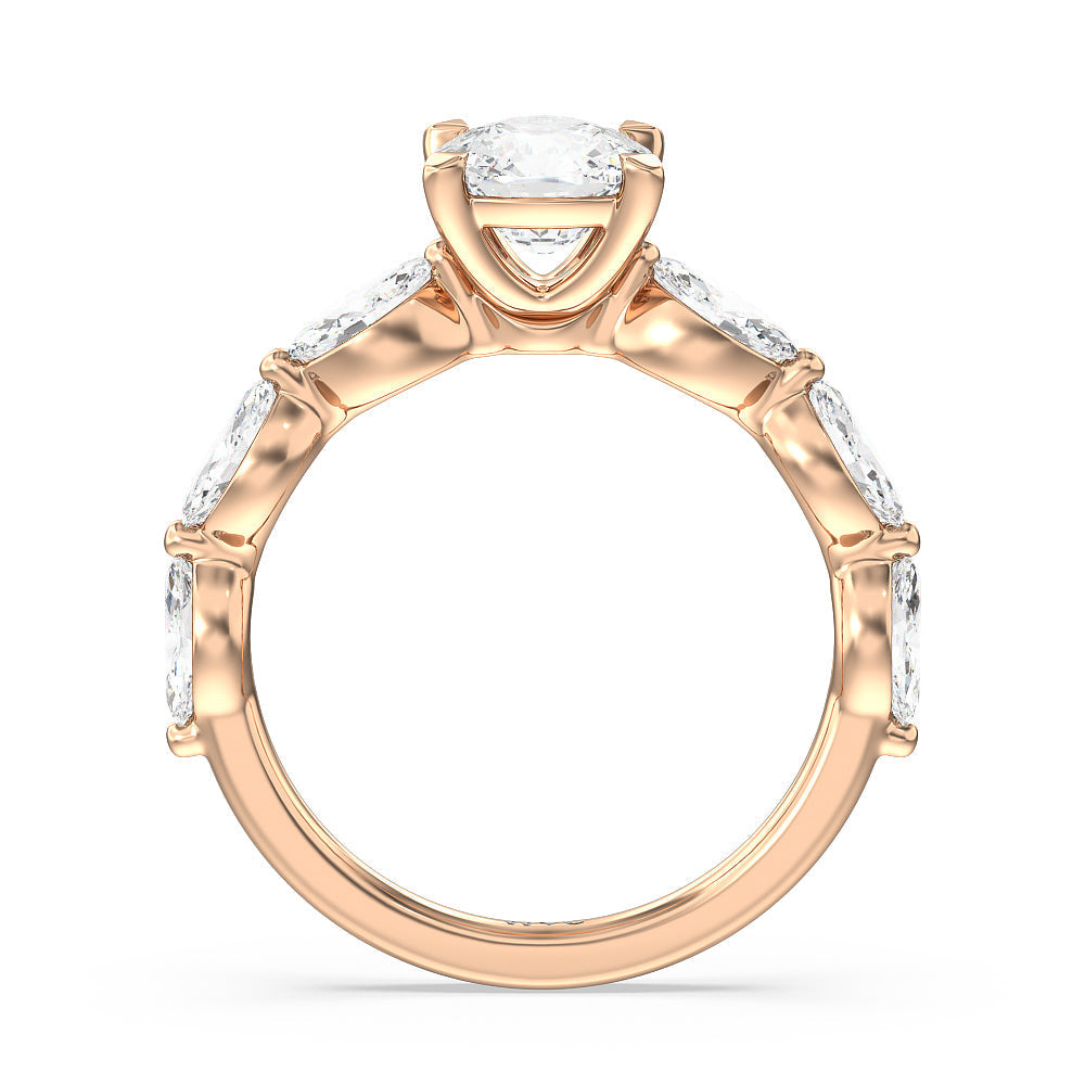 Cushion Cut Glamorous Marquise Side Stone Engagement Ring with Lab Grown Diamond in 14KT Rose Gold view 2
