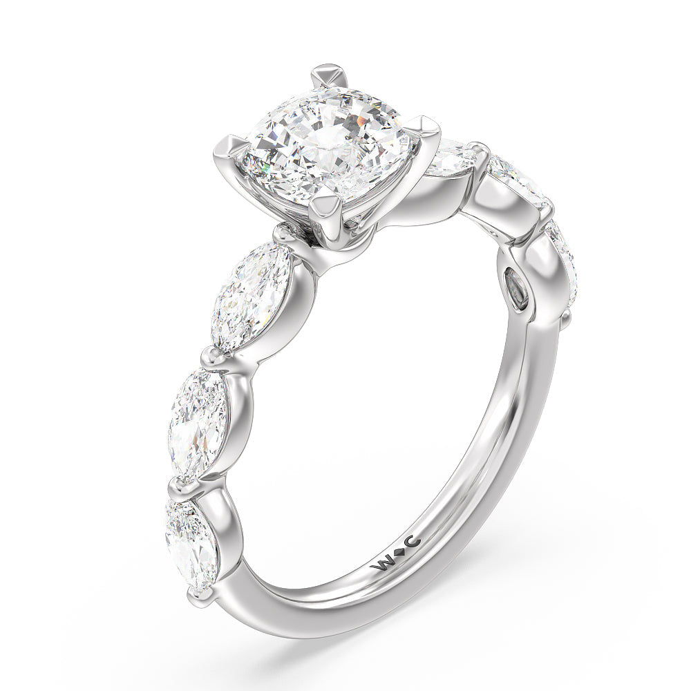 Cushion Cut Glamorous Marquise Side Stone Engagement Ring with Lab Grown Diamond in 14KT Platinum view 3
