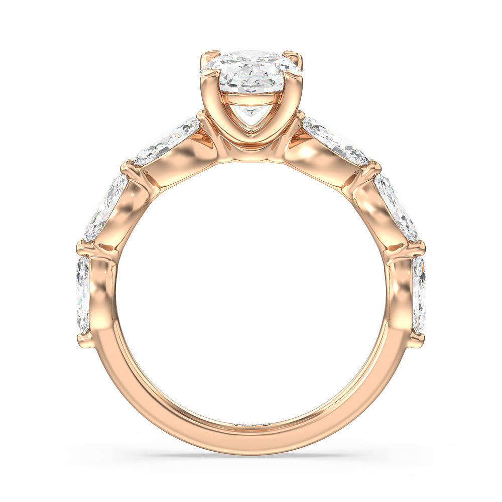 Oval Cut Glamorous Marquise Side Stone Engagement Ring with Lab Grown Diamond in 14KT Rose Gold view 2
