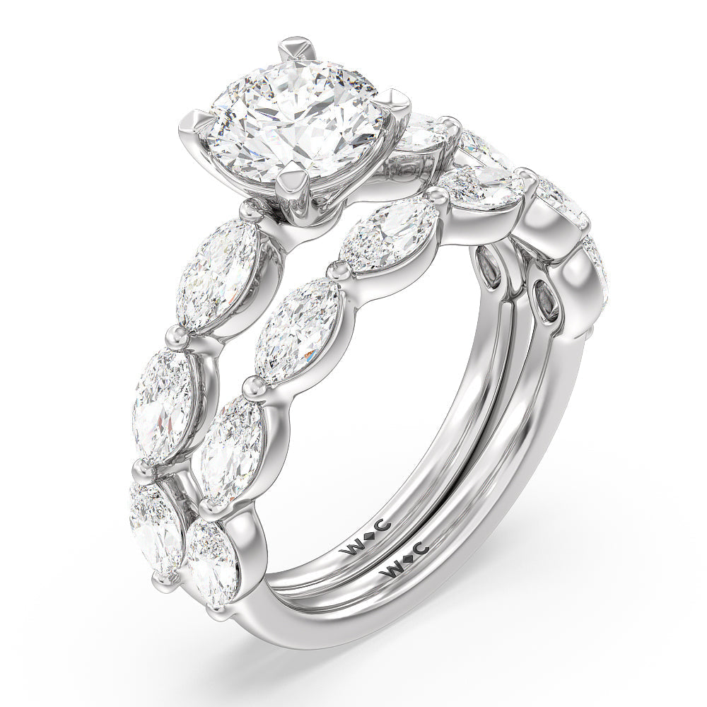 Oval Cut Glamorous Marquise Side Stone Engagement Ring with Lab Grown Diamond in 14KT Platinum view 4
