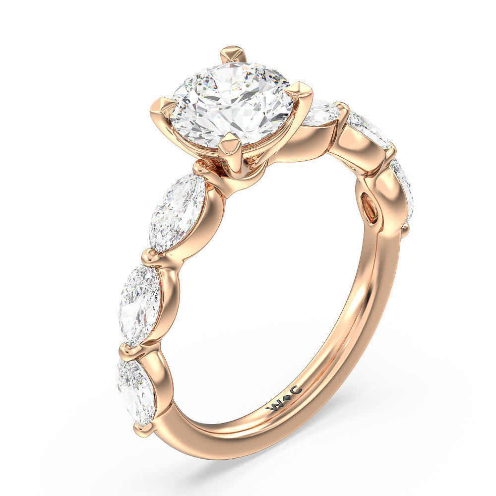 Round Cut Glamorous Marquise Side Stone Engagement Ring with Lab Grown Diamond in 14KT Rose Gold view 3
