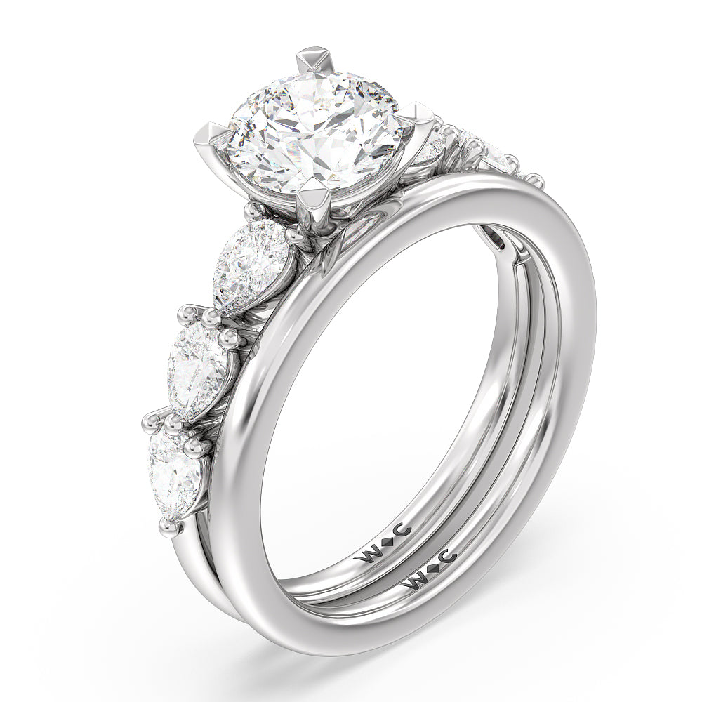 Glamorous Pear Side Stone Engagement Ring with Emerald Cut Diamond in 14KT Platinum view 4

