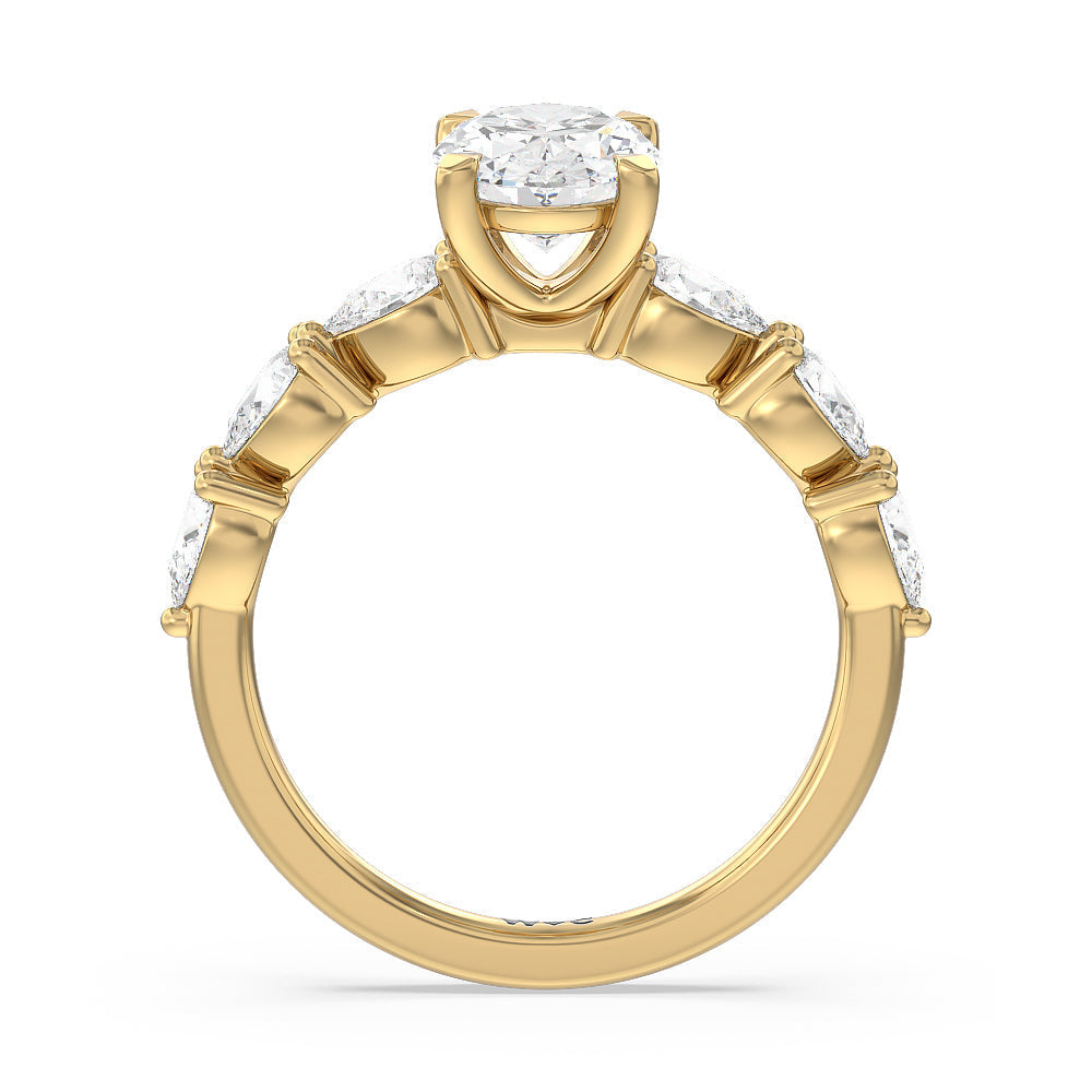 Glamorous Pear Side Stone Engagement Ring with Oval Cut Diamond in 14KT Yellow Gold view 2
