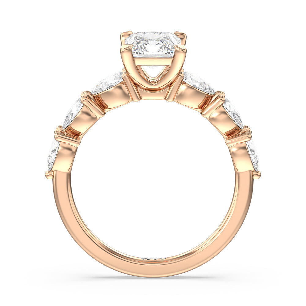 Glamorous Pear Side Stone Engagement Ring with Radiant Cut Diamond in 14KT Rose Gold view 2
