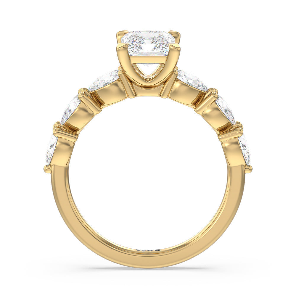 Glamorous Pear Side Stone Engagement Ring with Radiant Cut Diamond in 14KT Yellow Gold view 2
