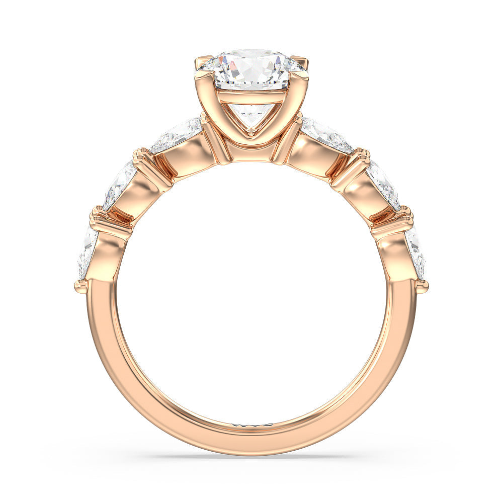 Glamorous Pear Side Stone Engagement Ring with Round Cut Diamond in 14KT Rose Gold view 2
