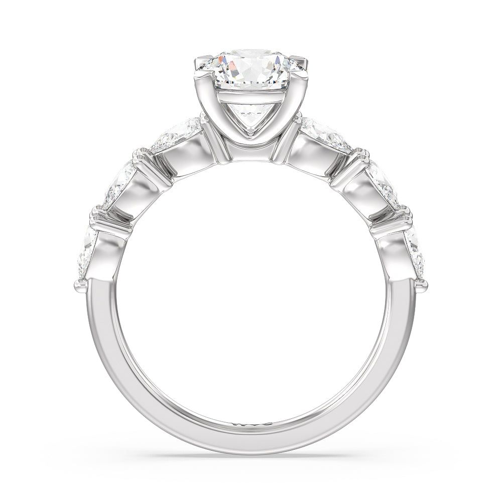 Glamorous Pear Side Stone Engagement Ring with Round Cut Diamond in 14KT Platinum view 2
