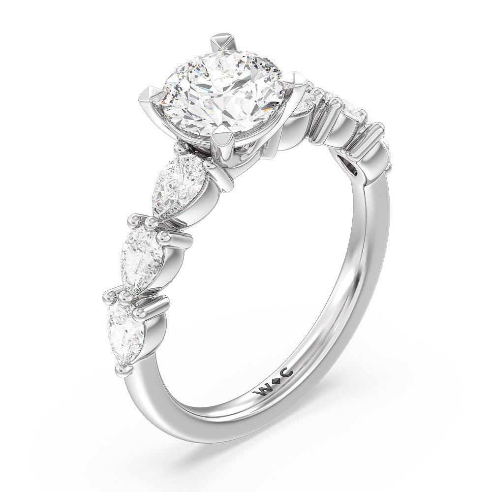 Glamorous Pear Side Stone Engagement Ring with Round Cut Diamond in 14KT Platinum view 3
