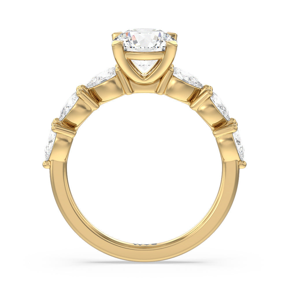 Glamorous Pear Side Stone Engagement Ring with Round Cut Diamond in 14KT Yellow Gold view 2
