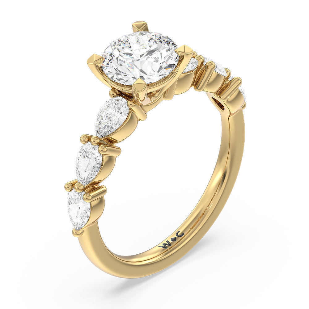 Glamorous Pear Side Stone Engagement Ring with Round Cut Diamond in 14KT Yellow Gold view 3
