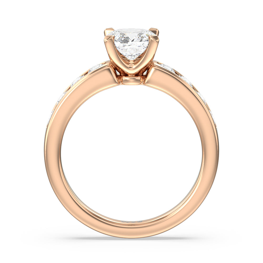 Six Prong Channel Set Ring with Cushion Cut Diamond in 14KT Rose Gold view 2
