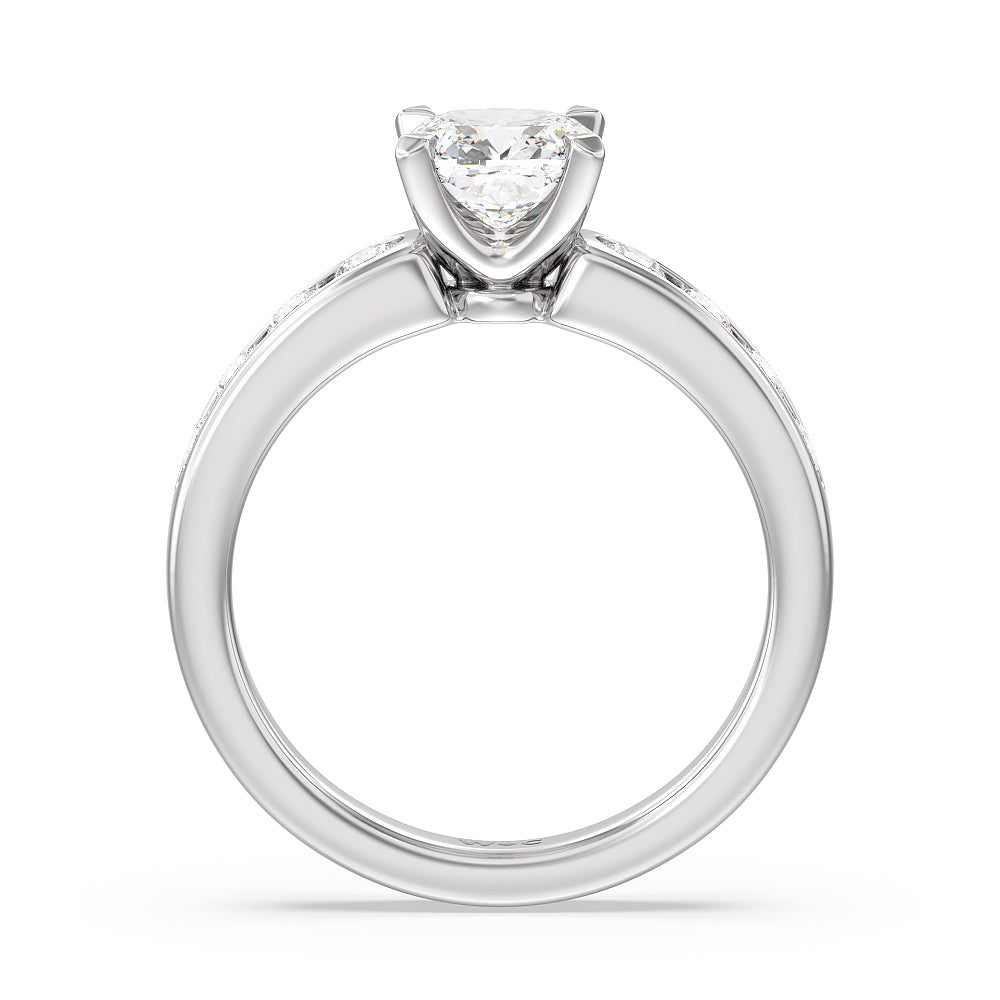 Six Prong Channel Set Ring with Cushion Cut Diamond in 14KT Platinum view 2
