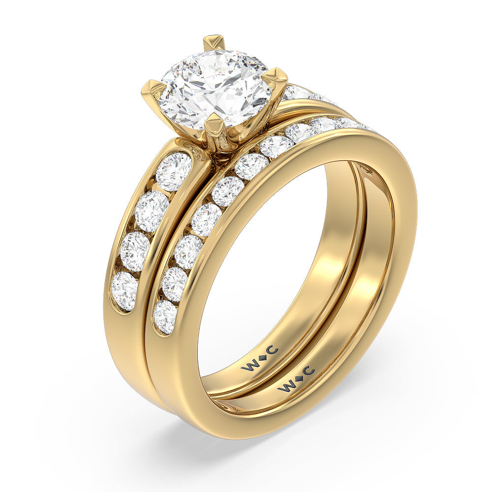 Six Prong Channel Set Ring with Cushion Cut Diamond in 14KT Yellow Gold view 4

