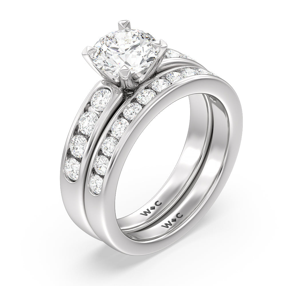Six Prong Channel Set Ring with Oval Cut Diamond in 14KT Platinum view 4
