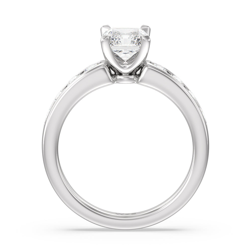 Six Prong Channel Set Ring with Radiant Cut Diamond in 14KT Platinum view 2

