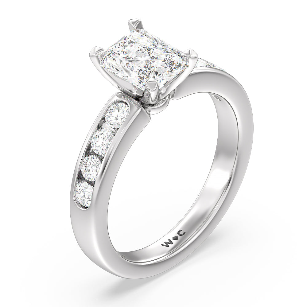 Six Prong Channel Set Ring with Radiant Cut Diamond in 14KT Platinum view 3
