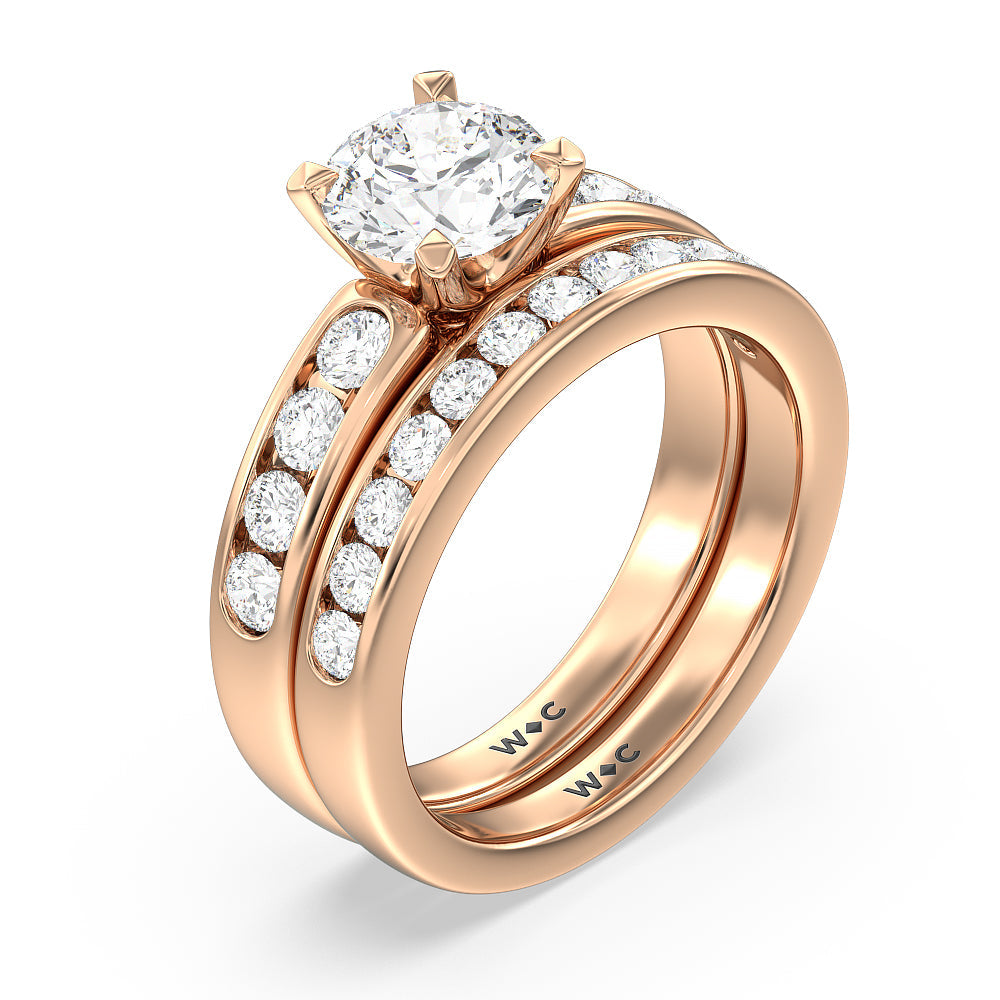 Six Prong Channel Set Ring with Round Cut Diamond in 14KT Rose Gold view 4
