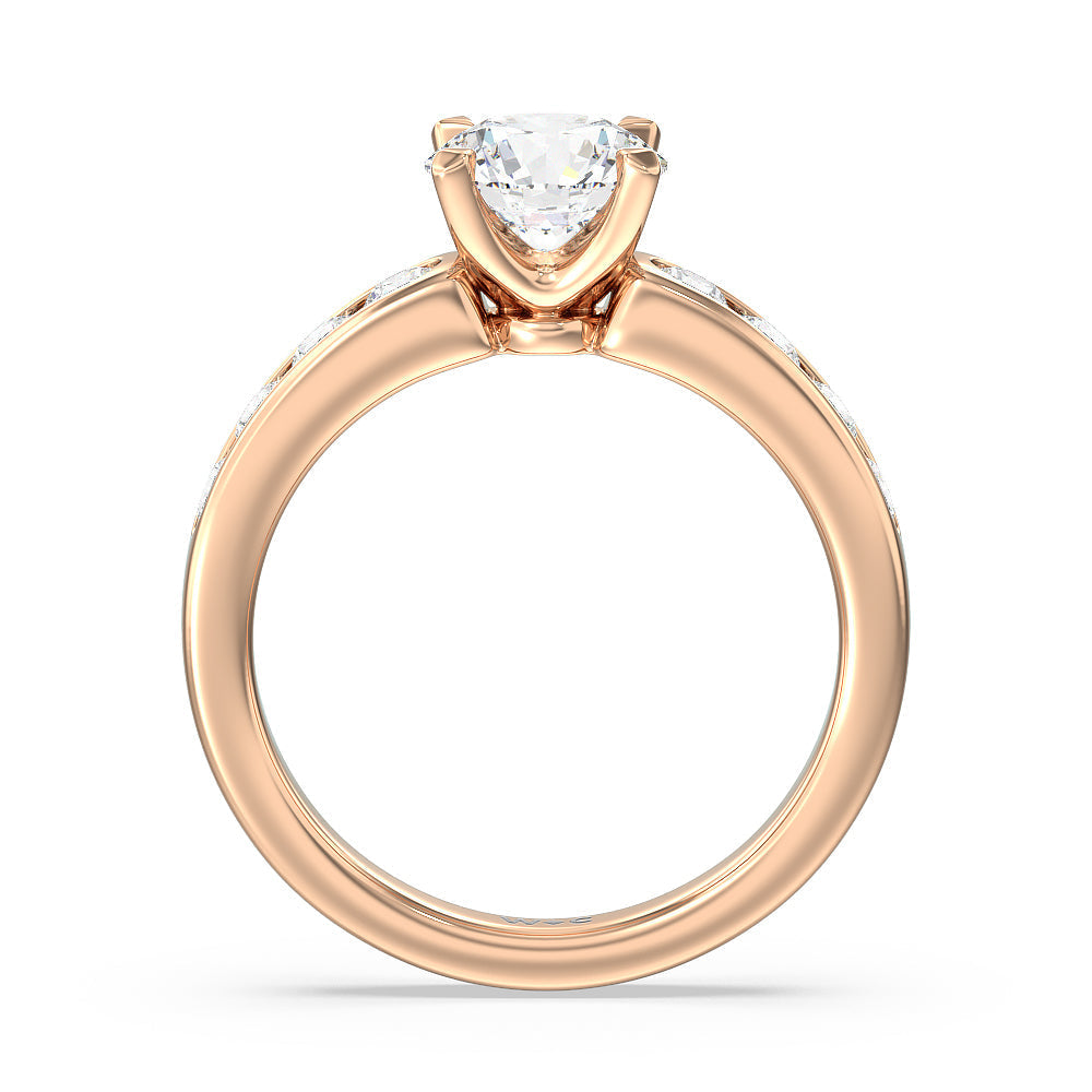 Six Prong Channel Set Ring with Round Cut Diamond in 14KT Rose Gold view 2
