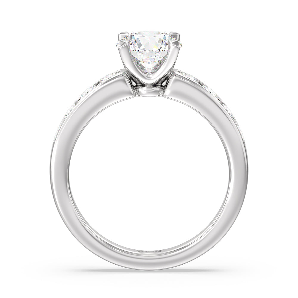 Six Prong Channel Set Ring with Round Cut Diamond in 14KT Platinum view 2
