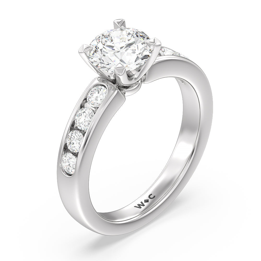 Six Prong Channel Set Ring with Round Cut Diamond in 14KT Platinum view 3
