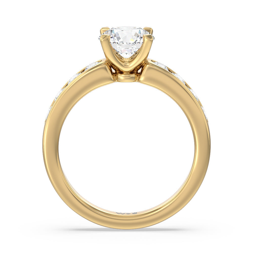 Six Prong Channel Set Ring with Round Cut Diamond in 14KT Yellow Gold view 2
