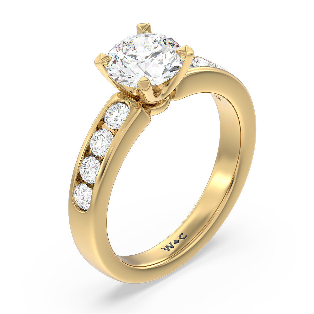 Six Prong Channel Set Ring with Round Cut Diamond in 14KT Yellow Gold view 3
