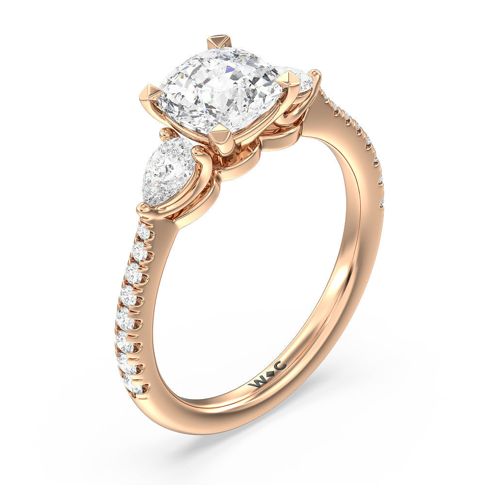 Cushion Cut Pear Three Stone Pave Engagement Ring with Lab Grown Diamond in 14KT Rose Gold view 5
