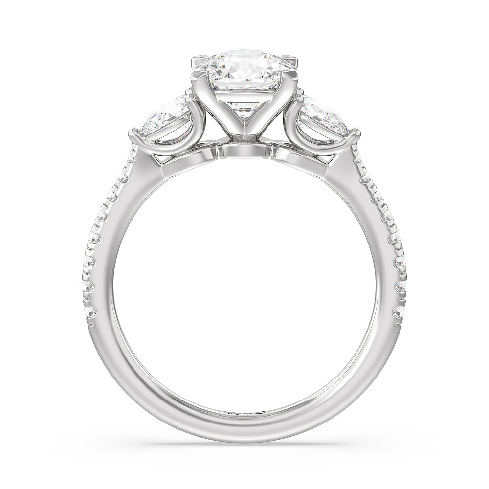 Cushion Cut Pear Three Stone Pave Engagement Ring with Lab Grown Diamond in 14KT Platinum view 4
