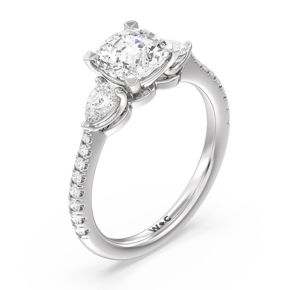 Cushion Cut Pear Three Stone Pave Engagement Ring with Lab Grown Diamond in 14KT Platinum view 5
