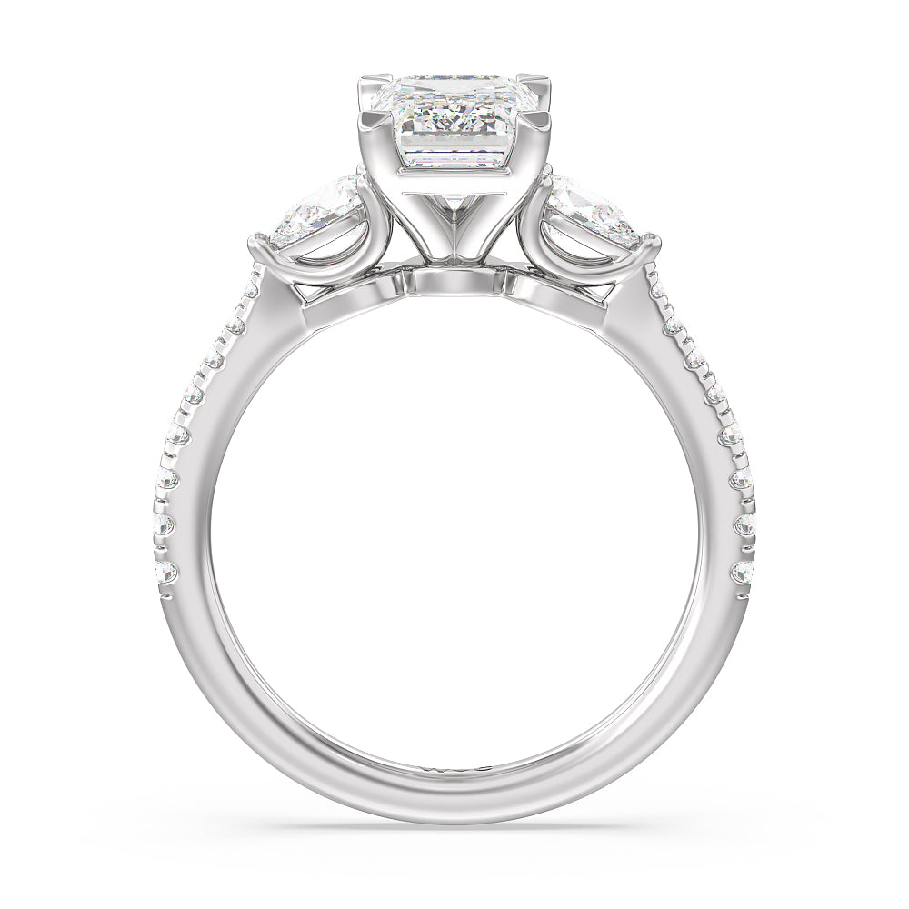 Emerald Cut Pear Three Stone Pave Engagement Ring with Lab Grown Diamond in 14KT Platinum view 4
