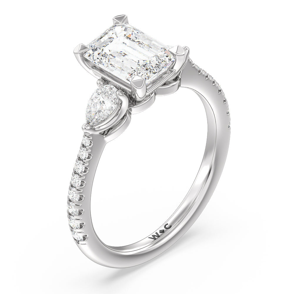 Emerald Cut Pear Three Stone Pave Engagement Ring with Lab Grown Diamond in 14KT Platinum view 5

