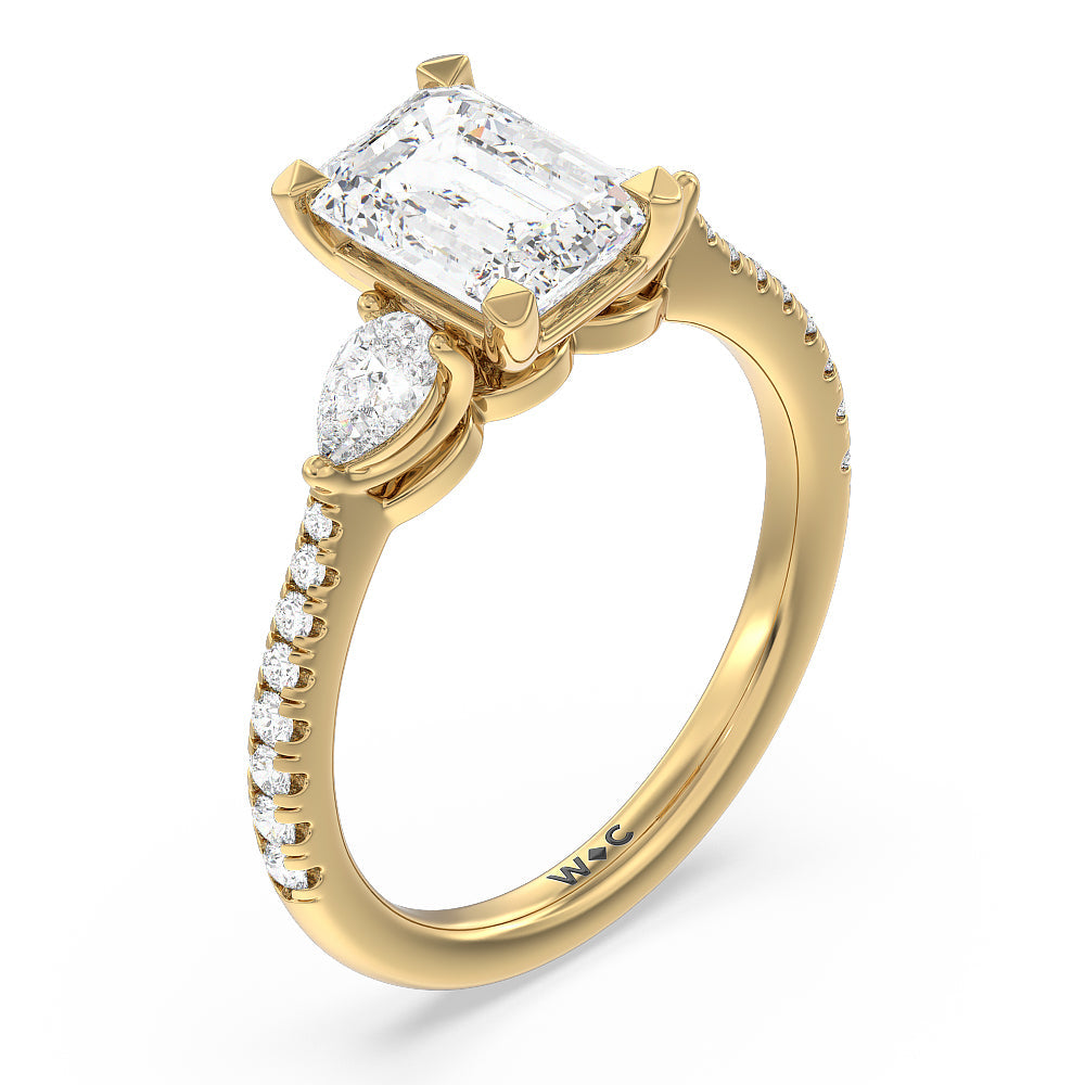 Emerald Cut Pear Three Stone Pave Engagement Ring with Lab Grown Diamond in 14KT Yellow Gold view 5
