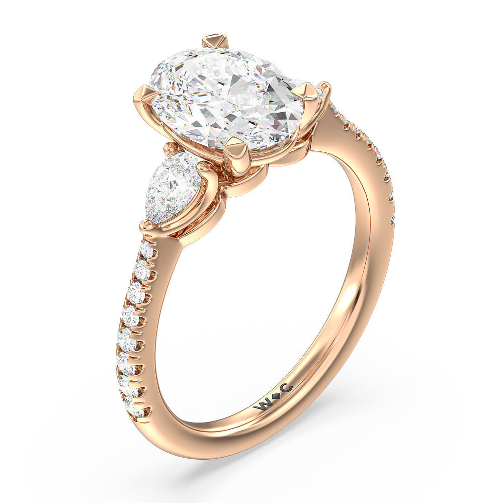 Oval Cut Pear Three Stone Pave Engagement Ring with Lab Grown Diamond in 14KT Rose Gold view 5
