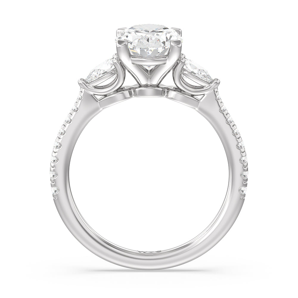 Oval Cut Pear Three Stone Pave Engagement Ring with Lab Grown Diamond in 14KT Platinum view 4
