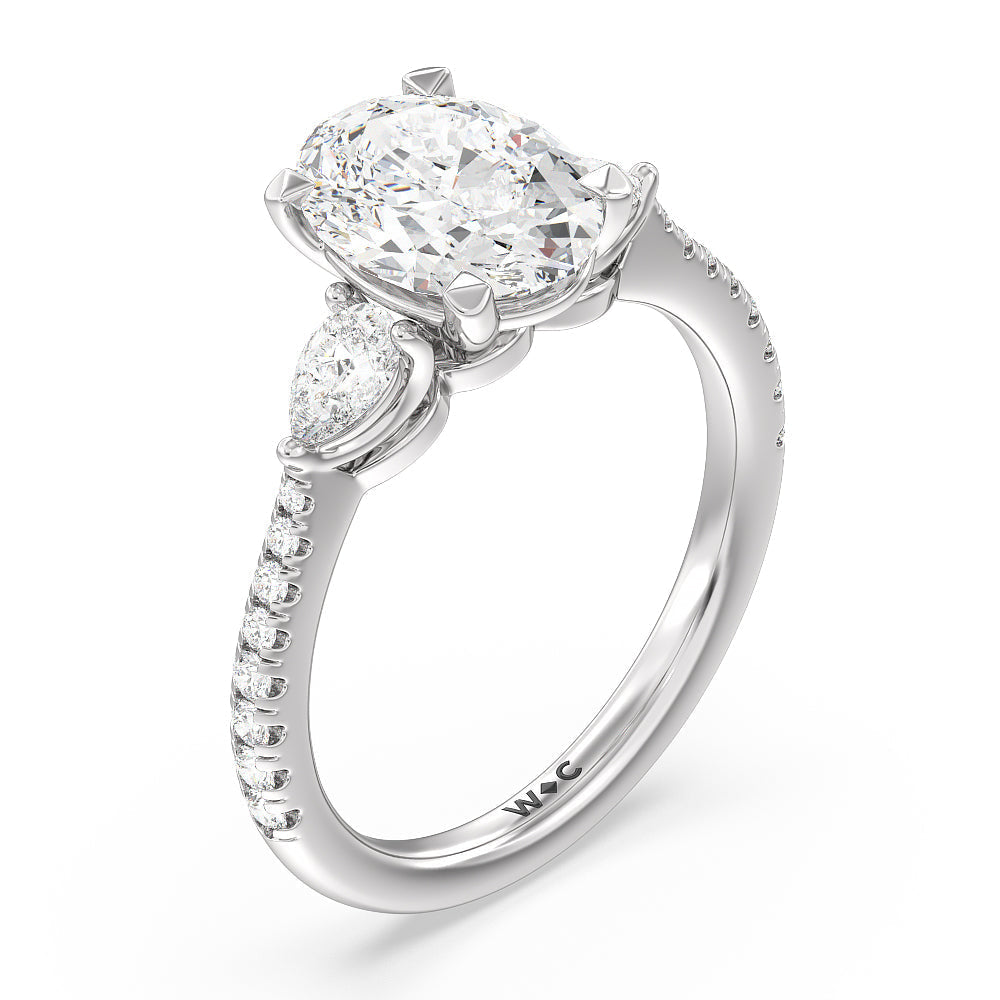 Oval Cut Pear Three Stone Pave Engagement Ring with Lab Grown Diamond in 14KT Platinum view 5
